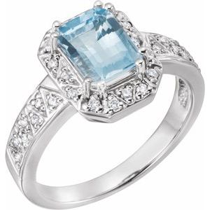 Aquamarine & Diamond Halo-Style Ring - Siddiqui Jewelers