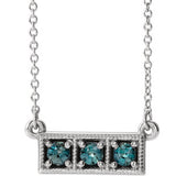 14K White Chatham® Created Alexandrite Three-Stone Granulated Bar 16-18" Necklace - Siddiqui Jewelers