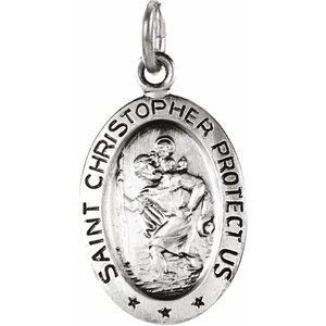 Sterling Silver 24x16 mm Oval St. Christopher Pendant  -Siddiqui Jewelers