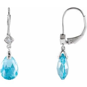 14K White Swiss Blue Topaz & .025 CTW Diamond Earrings - Siddiqui Jewelers