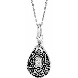 Sterling Silver 6x4 mm Pear April Ash Holder Birthstone 18" Necklace - Siddiqui Jewelers