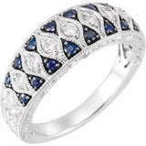 Blue Sapphire & Diamond Granulated Design Ring - Siddiqui Jewelers