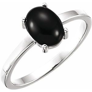 14K White 8x6 mm Oval Onyx Cabochon Ring - Siddiqui Jewelers