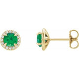 14K Yellow 5 mm Round Emerald & 1/8 CTW Diamond Earrings - Siddiqui Jewelers