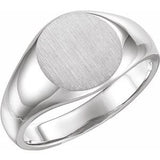 14K White 13 mm Round Signet Ring - Siddiqui Jewelers