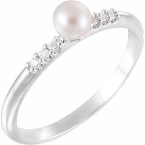 14K White Freshwater Cultured Pearl & .05 CTW Diamond Ring - Siddiqui Jewelers