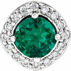 14K White Chatham® Created Emerald & .08 CTW Diamond Pendant - Siddiqui Jewelers