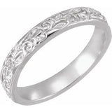 14K White 3 mm Floral Band - Siddiqui Jewelers