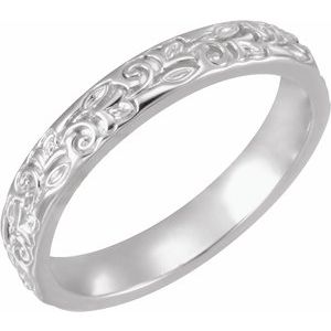 14K White 3 mm Floral Band - Siddiqui Jewelers