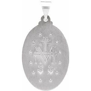 14K White 25x18 mm Oval Hollow Miraculous Medal - Siddiqui Jewelers