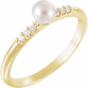 14K Yellow Freshwater Cultured Pearl & .05 CTW Diamond Ring - Siddiqui Jewelers