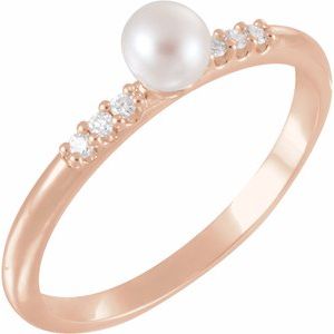 14K Rose Freshwater Cultured Pearl & .05 CTW Diamond Ring - Siddiqui Jewelers
