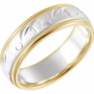 14K Yellow/White 7 mm Carved Band with Milgrain Size 12 - Siddiqui Jewelers