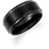 Black PVD Tungsten 10 mm Ridged Band with Satin Center Size 9 - Siddiqui Jewelers