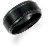Black PVD Tungsten 10 mm Ridged Band with Satin Center Size 10.5 - Siddiqui Jewelers