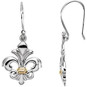 Sterling Silver & 14K Yellow Fleur-de-lis Earring - Siddiqui Jewelers