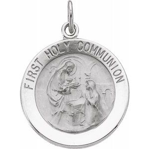 14K White 18 mm First Communion Medal - Siddiqui Jewelers