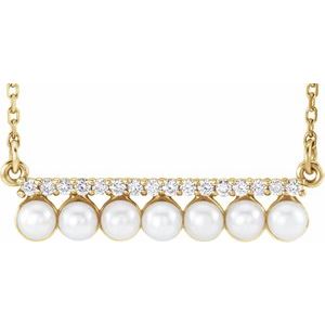 14K Yellow Freshwater Cultured Pearl & 1/8 CTW Diamond Bar 16-18" Necklace - Siddiqui Jewelers