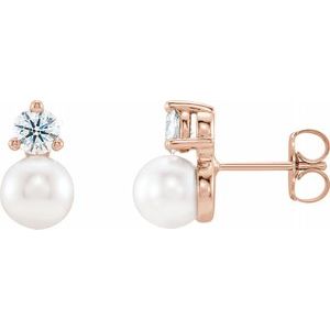 14K Rose Freshwater Cultured Pearl & 1/2 CTW Diamond Earrings - Siddiqui Jewelers