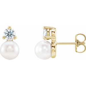 14K Yellow Freshwater Cultured Pearl & 1/8 CTW Diamond Earrings - Siddiqui Jewelers