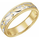 Rhodium-Plated 14K Yellow Gold 6 mm Carved Band with Milgrain Size 8.5 - Siddiqui Jewelers