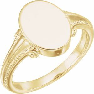 14K Yellow 13x9.65 mm Oval Signet Ring - Siddiqui Jewelers