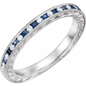 14K White Blue Sapphire & 1/8 CTW Diamond Anniversary Band - Siddiqui Jewelers