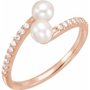 14K Rose Freshwater Cultured Pearl & 1/6 CTW Diamond Bypass Ring - Siddiqui Jewelers