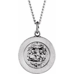 Sterling Silver 18 mm Baptism Medal 18" Necklace - Siddiqui Jewelers