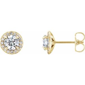 14K Yellow 4.5 mm Round Forever One™ Moissanite & 1/6 CTW Diamond Earrings - Siddiqui Jewelers