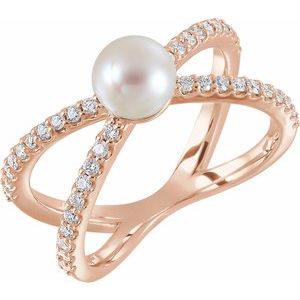 14K Rose Freshwater Cultured Pearl & 1/3 CTW Diamond Ring - Siddiqui Jewelers