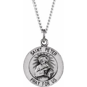 Sterling Silver 15 mm Round St. Peter 18" Necklace - Siddiqui Jewelers