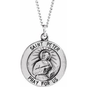 Sterling Silver 18 mm Round St. Peter 18" Necklace - Siddiqui Jewelers