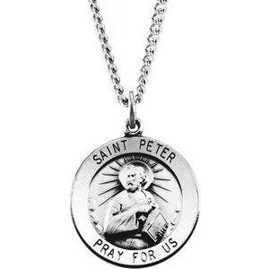 Sterling Silver 22 mm Round St. Peter 24" Necklace - Siddiqui Jewelers