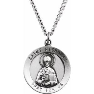 Sterling Silver 18.25 mm St. Nicholas Medal 18" Necklace - Siddiqui Jewelers