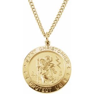 Yellow Gold Filled 25 mm St. Christopher Medal 24" Necklace-Siddiqui Jewelers