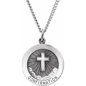 Sterling Silver 22 mm Confirmation Medal with Cross 24" Necklace - Siddiqui Jewelers