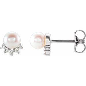 14K White Freshwater Cultured Pearl & .08 CTW Diamond Earrings - Siddiqui Jewelers