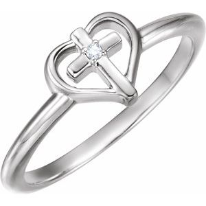 14K White .01 CT Diamond Cross with Heart Ring - Siddiqui Jewelers
