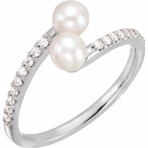 14K White Freshwater Cultured Pearl & 1/6 CTW Diamond Bypass Ring - Siddiqui Jewelers