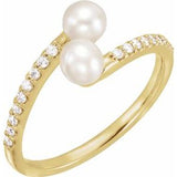 14K Yellow Freshwater Cultured Pearl & 1/6 CTW Diamond Bypass Ring - Siddiqui Jewelers