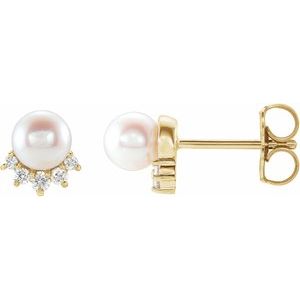 14K Yellow Freshwater Cultured Pearl & .08 CTW Diamond Earrings - Siddiqui Jewelers