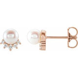 14K Rose Freshwater Cultured Pearl & .08 CTW Diamond Earrings - Siddiqui Jewelers