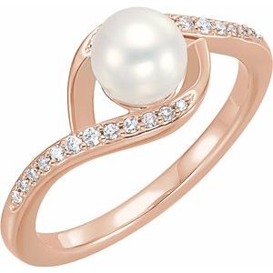 14K Rose Freshwater Cultured Pearl & 1/8 CTW Diamond Ring - Siddiqui Jewelers