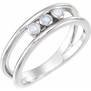 14K White Opal Three-Stone Bezel-Set Ring - Siddiqui Jewelers