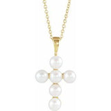 14K Yellow Freshwater Cultured Pearl Cross 16-18" Necklace - Siddiqui Jewelers