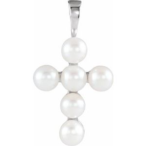 14K White Freshwater Cultured Pearl Cross Pendant    -Siddiqui Jewelers