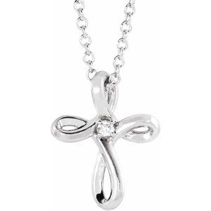 Sterling Silver .015 CTW Diamond Cross 16-18" Necklace - Siddiqui Jewelers