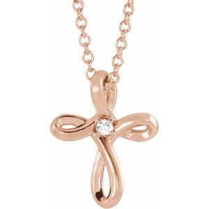 14K Rose .015 CTW Diamond Cross 16-18" Necklace - Siddiqui Jewelers