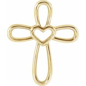 14K Yellow Cross with Heart Pendant - Siddiqui Jewelers